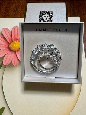 Anne Klein Silver Crystal Wreath Brooch